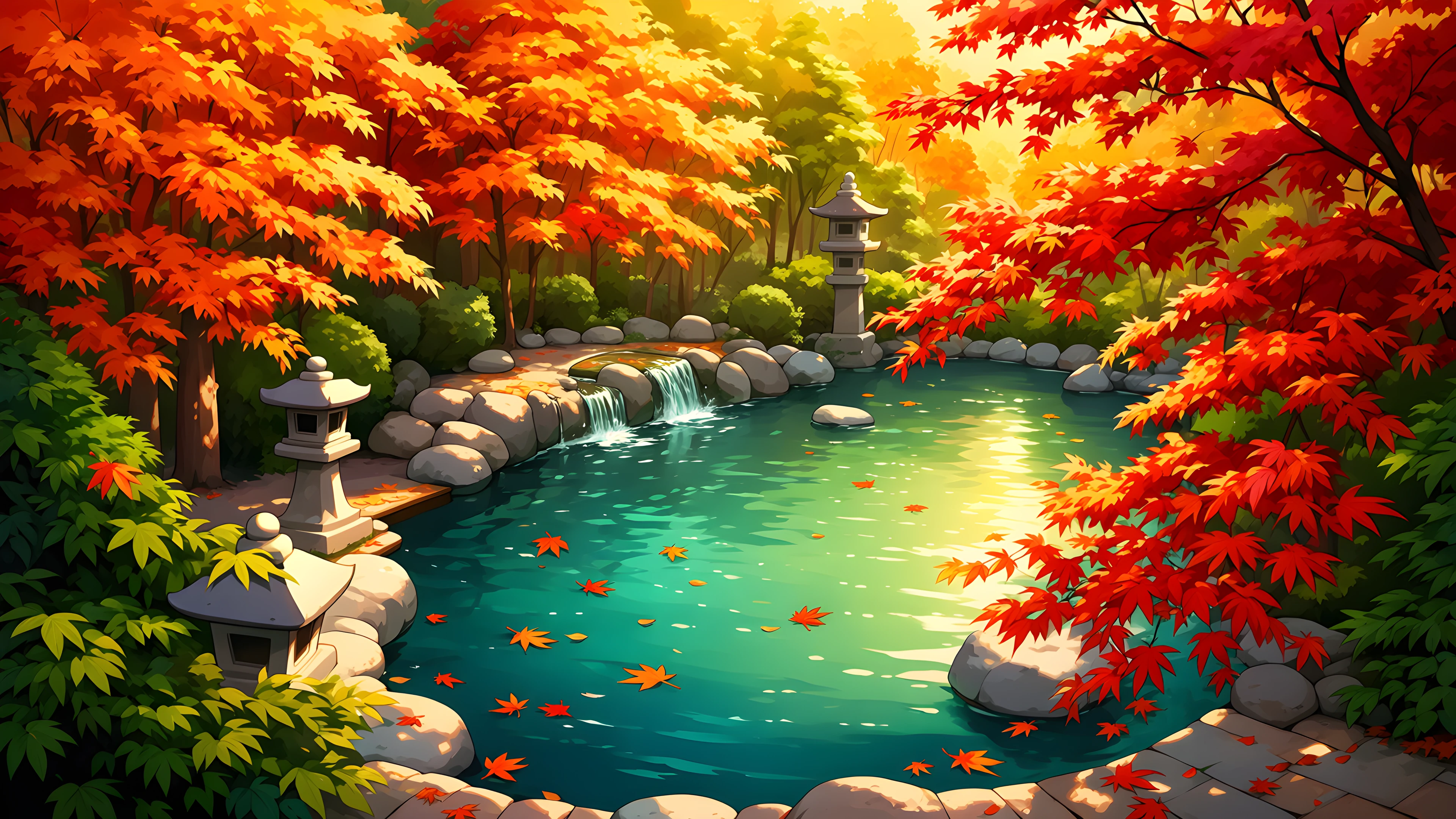 Japanese Garden Koi Pond lofi wallpaper