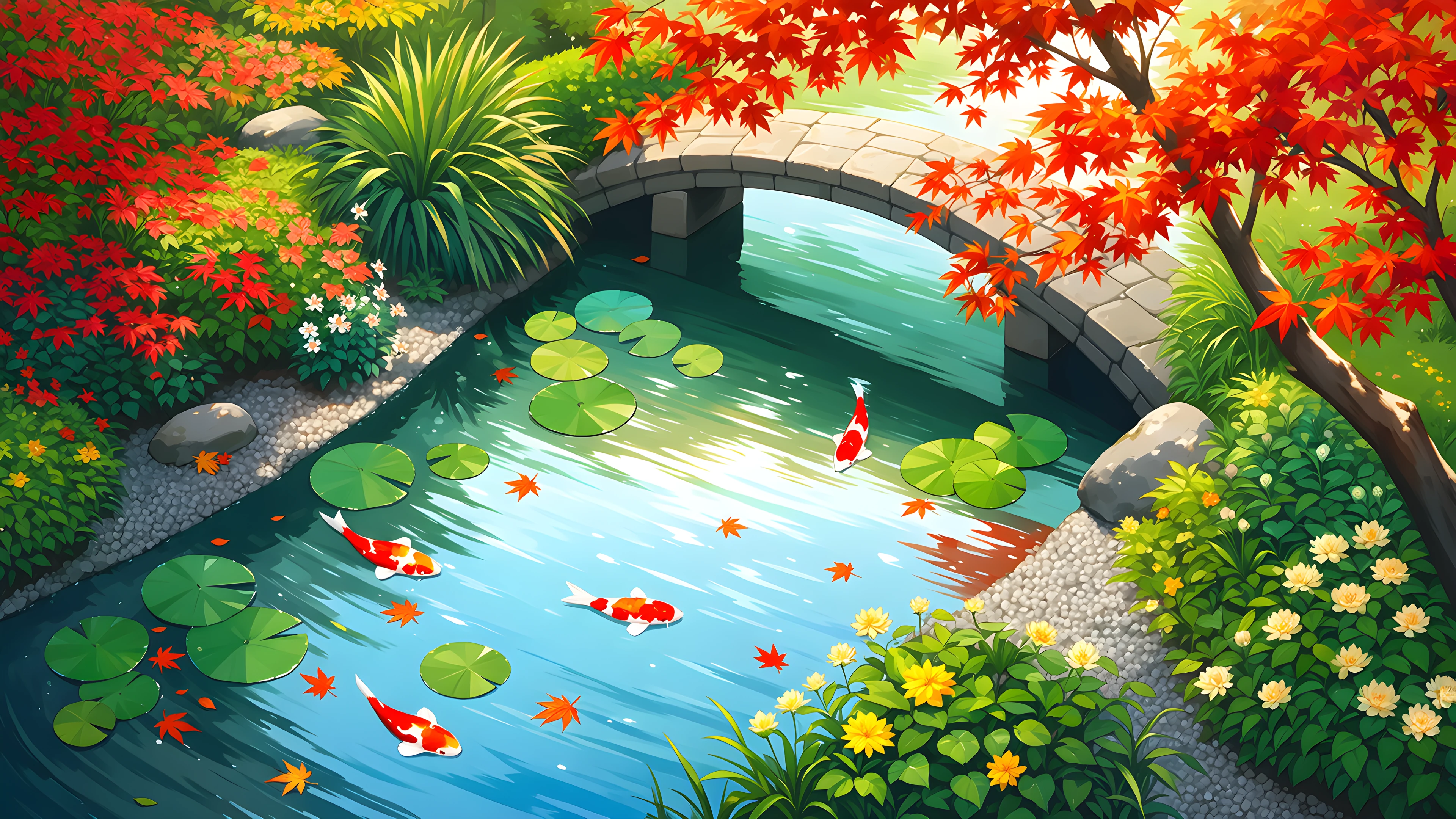 Japanese Garden Koi Pond lofi wallpaper
