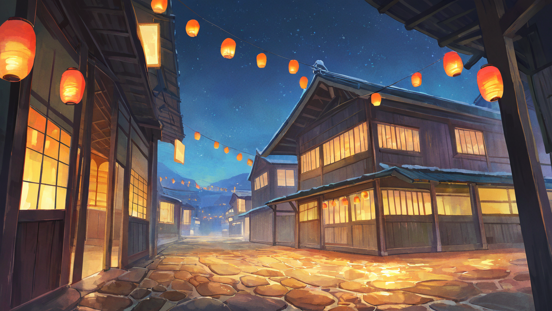 lantern festival night lofi wallpaper