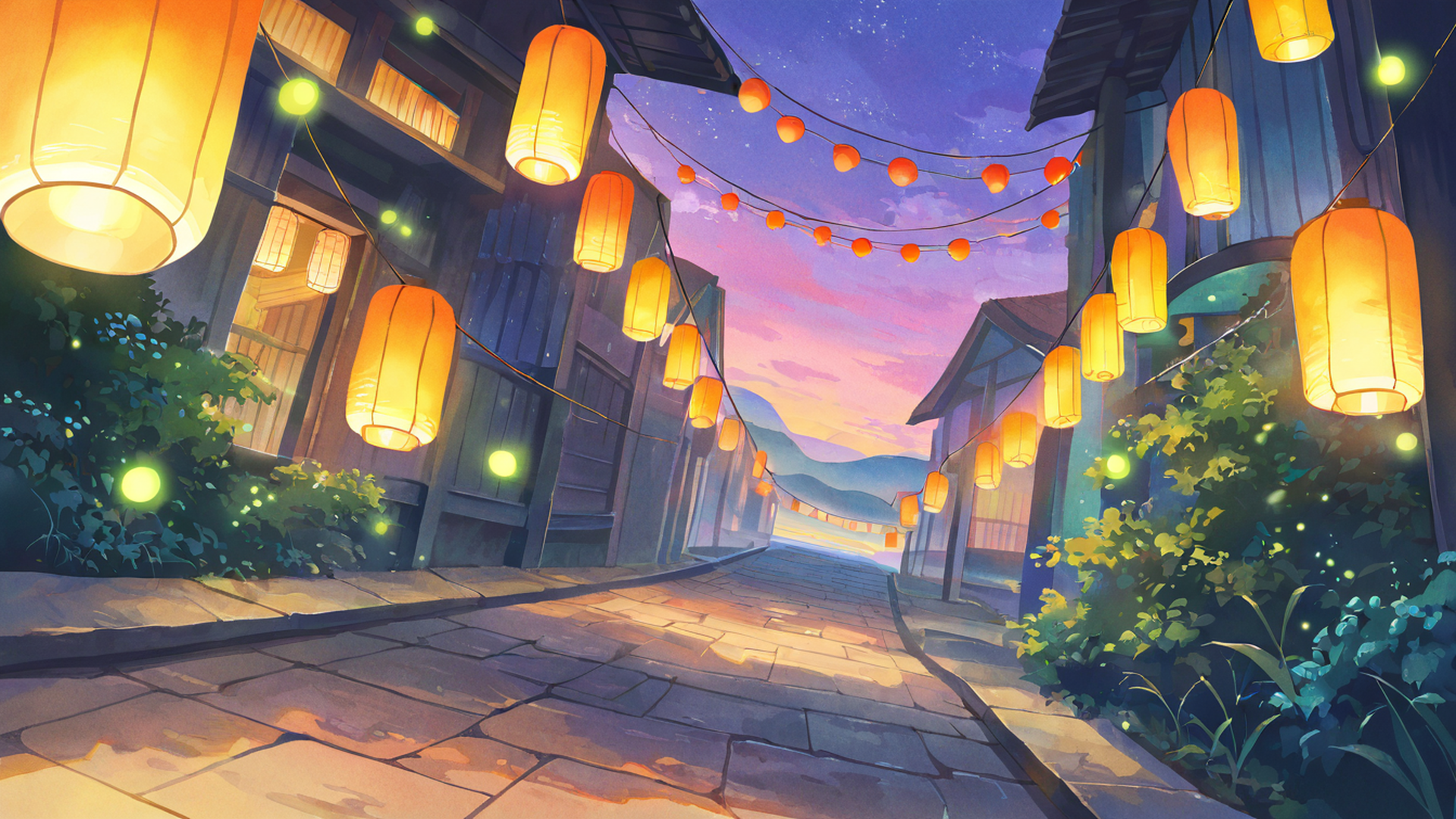 lantern festival night lofi wallpaper
