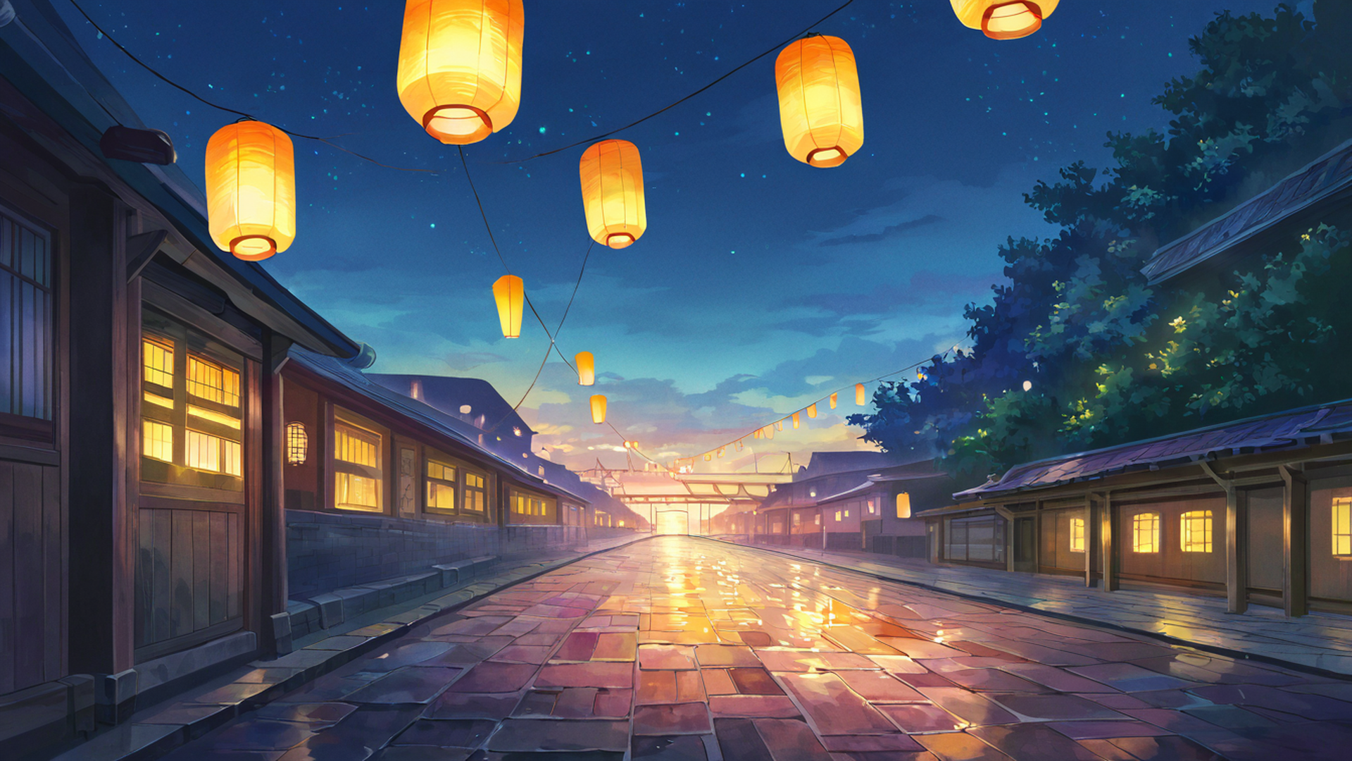 lantern festival night lofi wallpaper