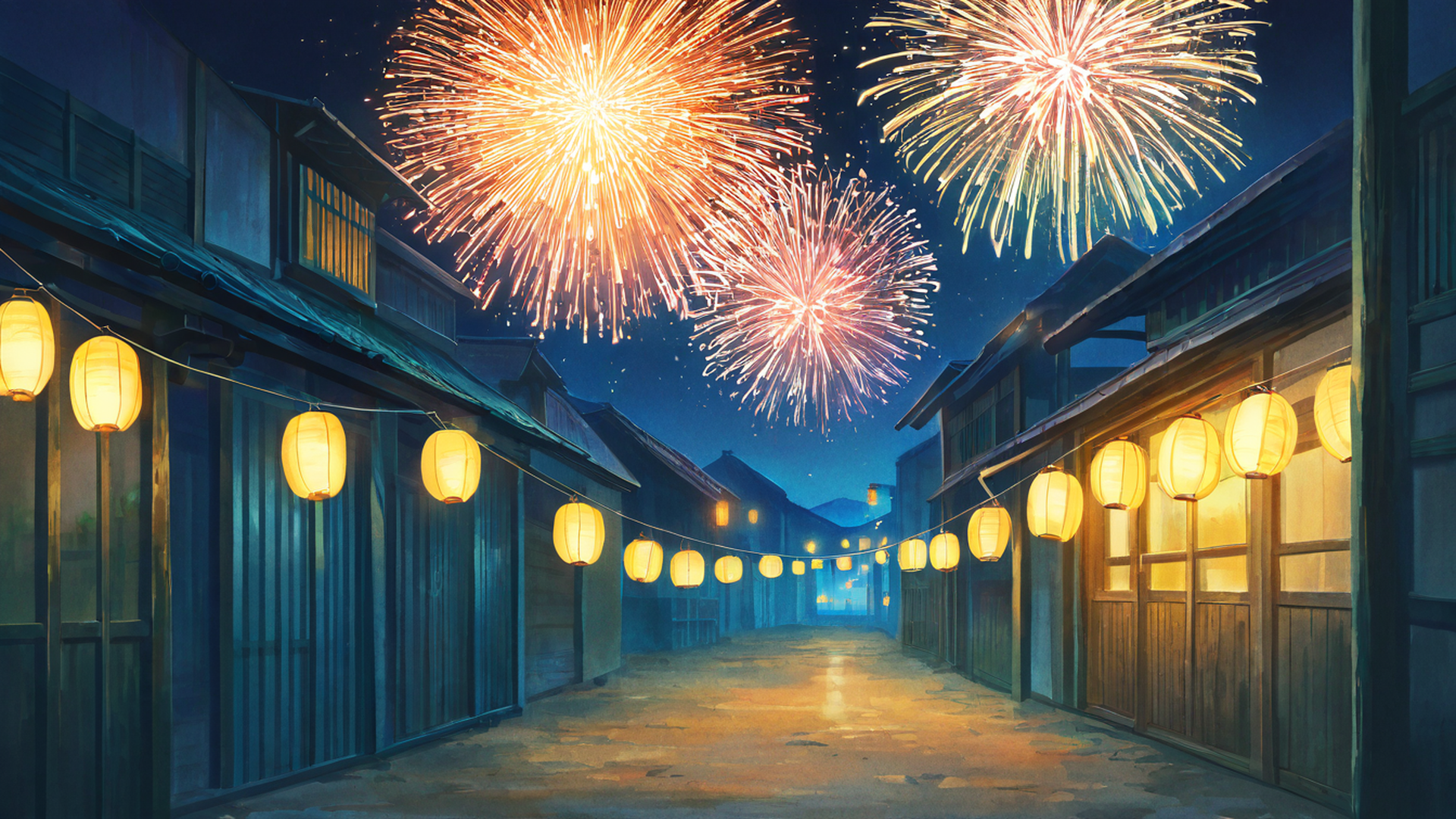 lantern festival night lofi wallpaper