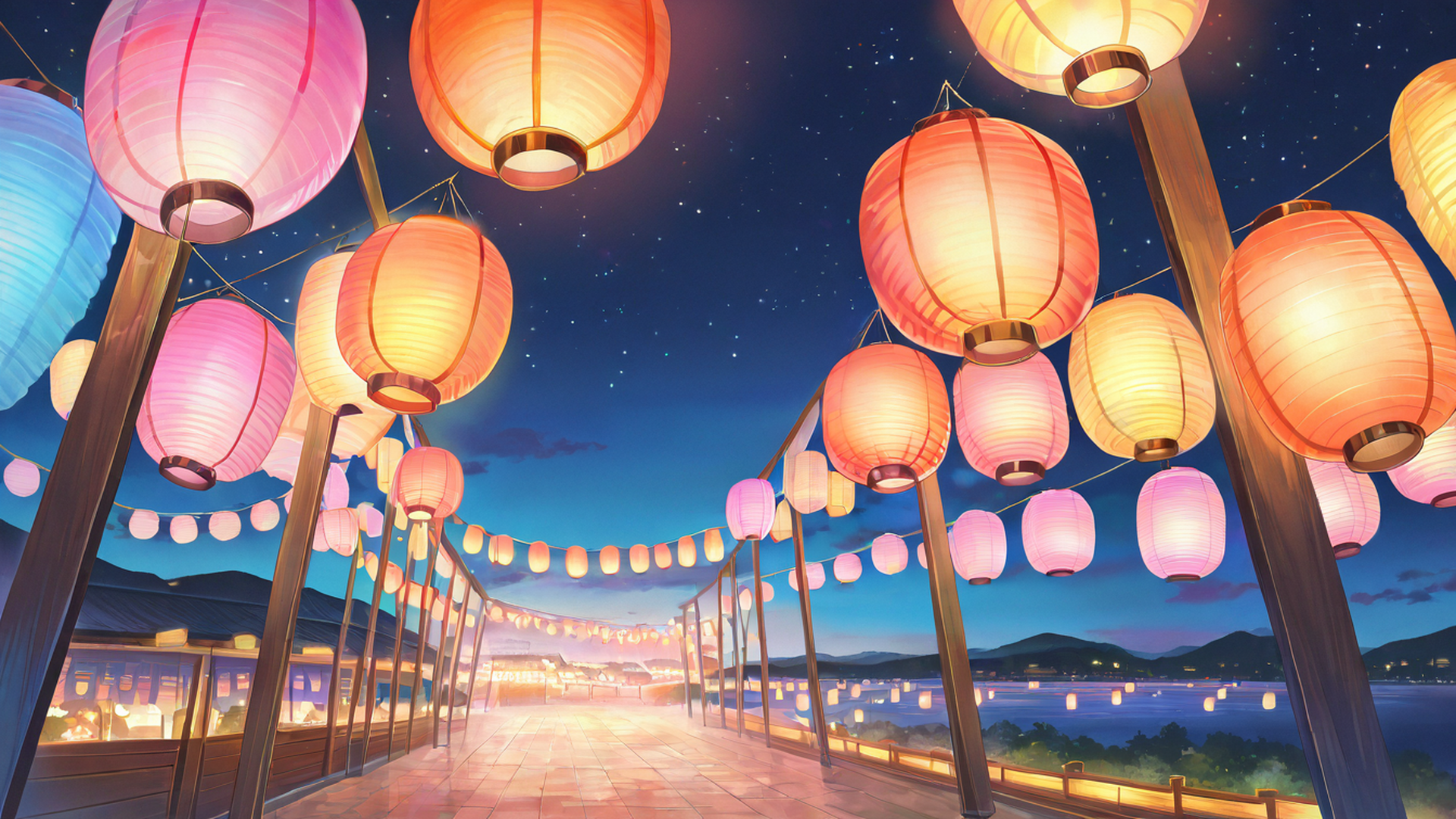 lantern festival night lofi wallpaper