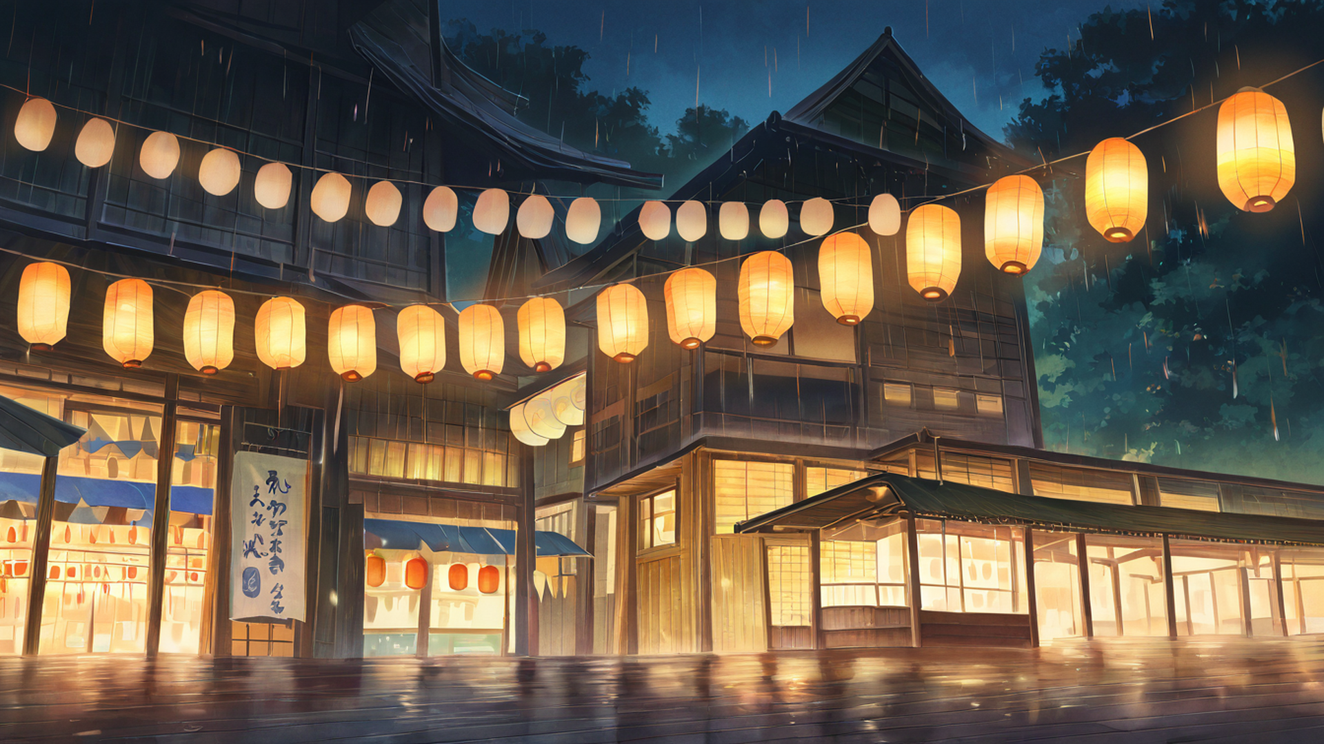 lantern festival night lofi wallpaper
