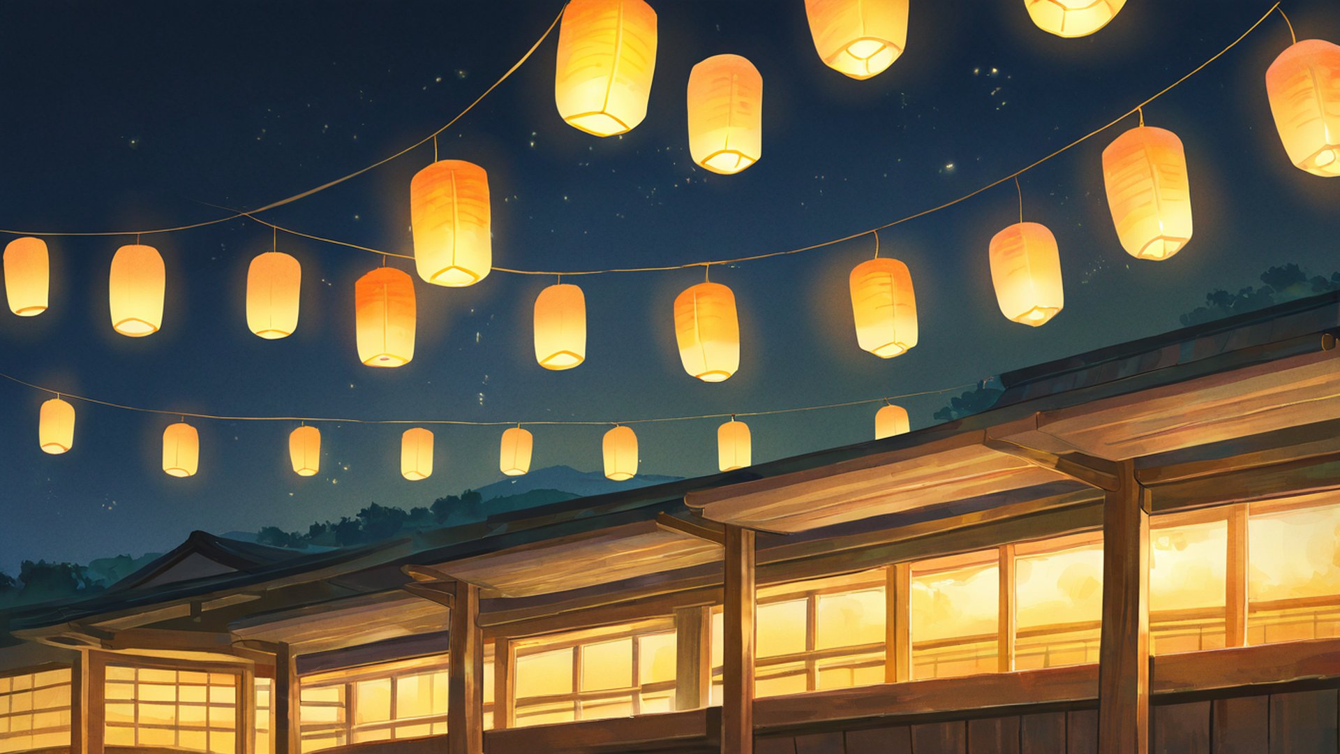 lantern festival night lofi wallpaper