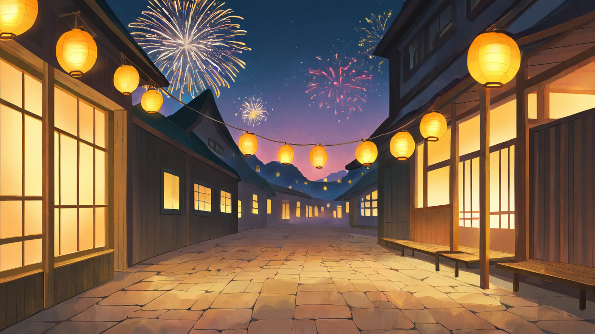 lantern festival night lofi wallpaper