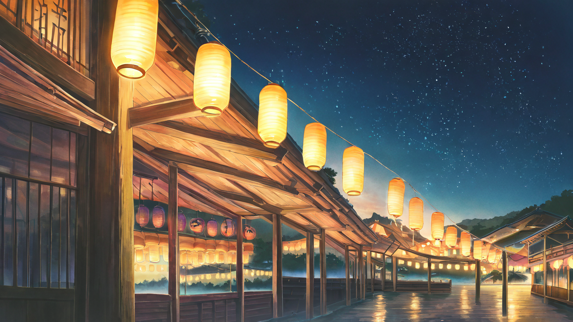 lantern festival night lofi wallpaper