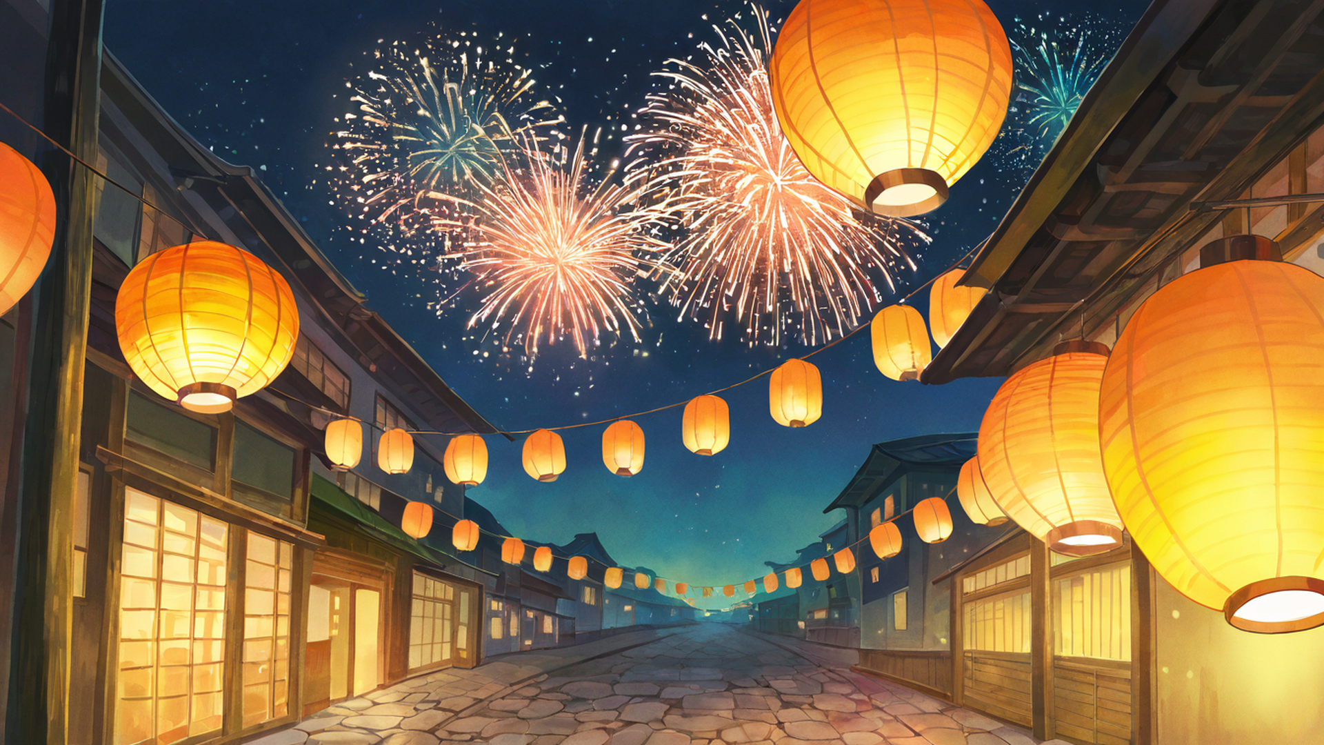 lantern festival night lofi wallpaper