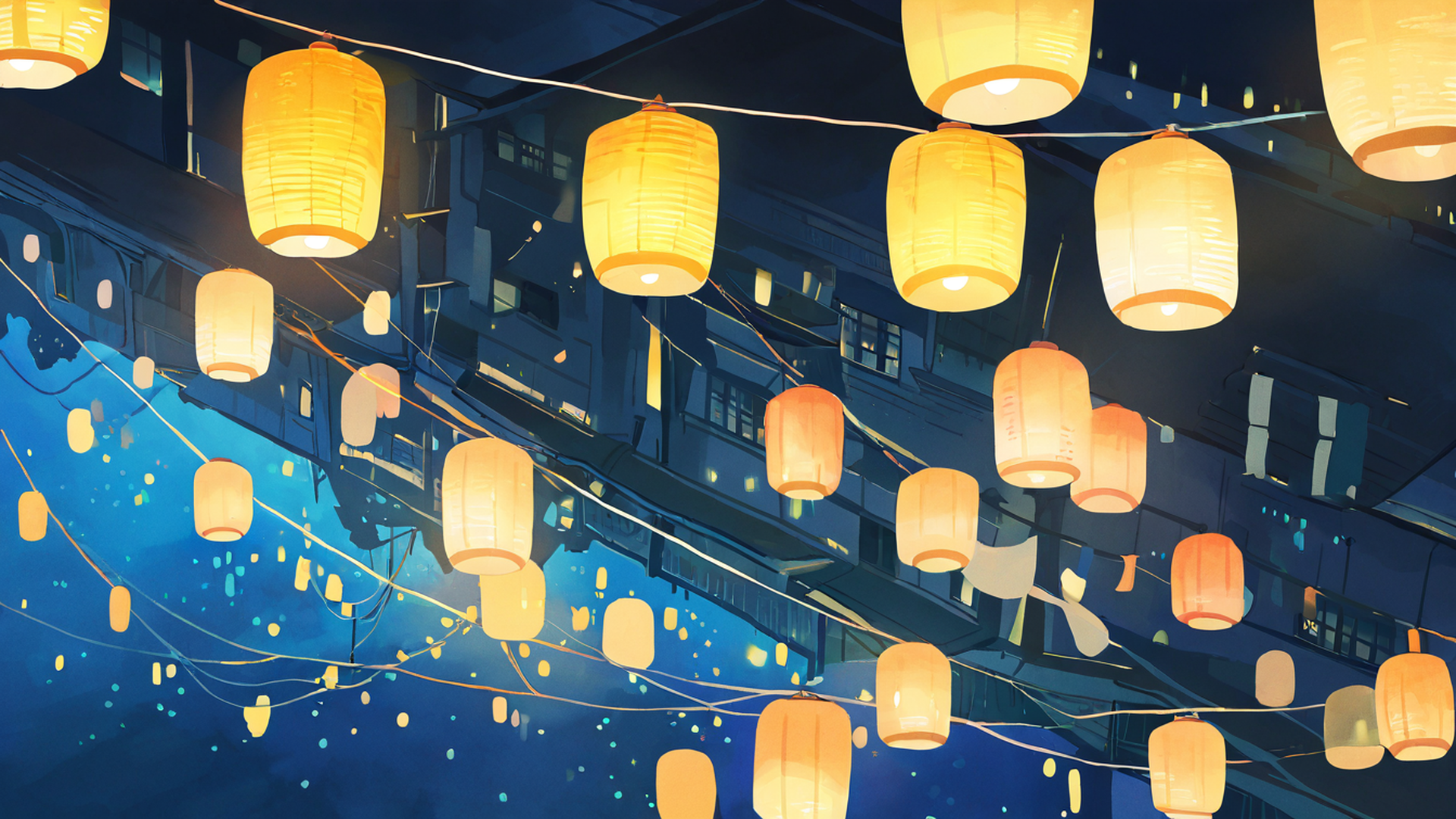 lantern festival night lofi wallpaper