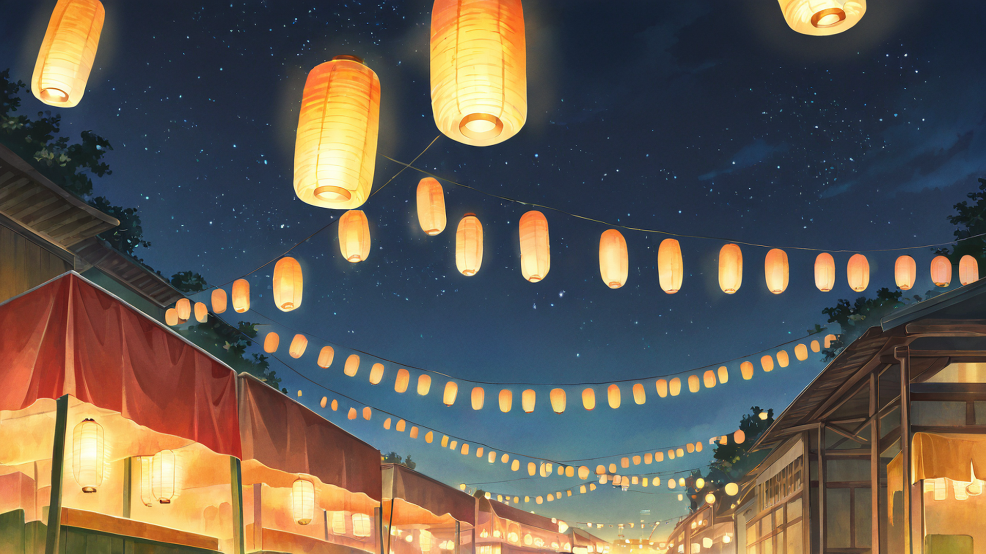 lantern festival night lofi wallpaper