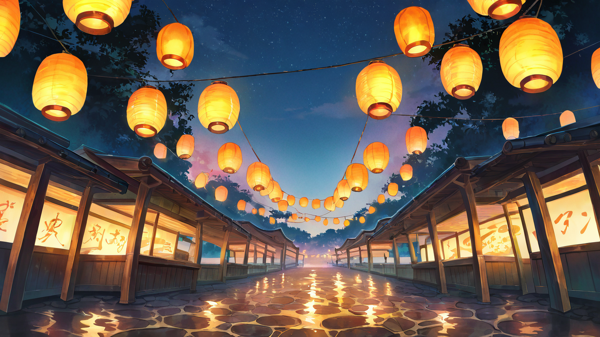 lantern festival night lofi wallpaper