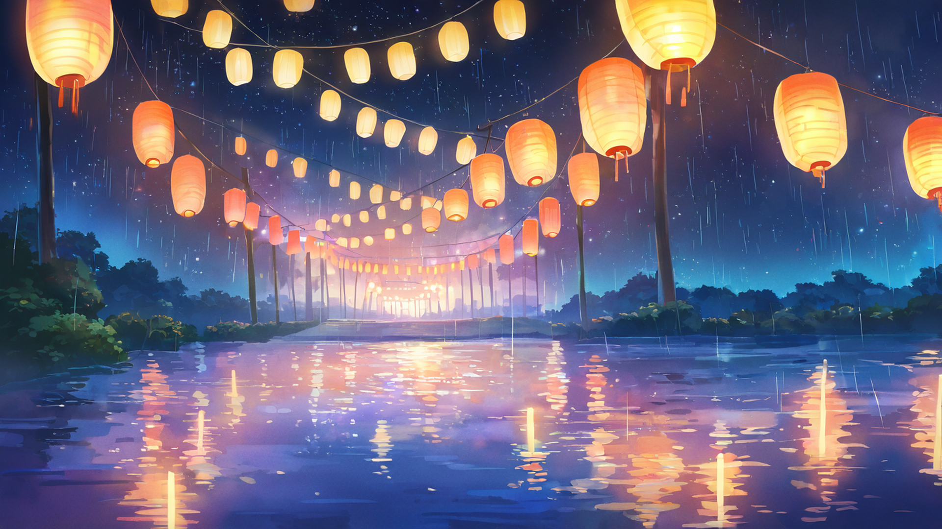 lantern festival night lofi wallpaper