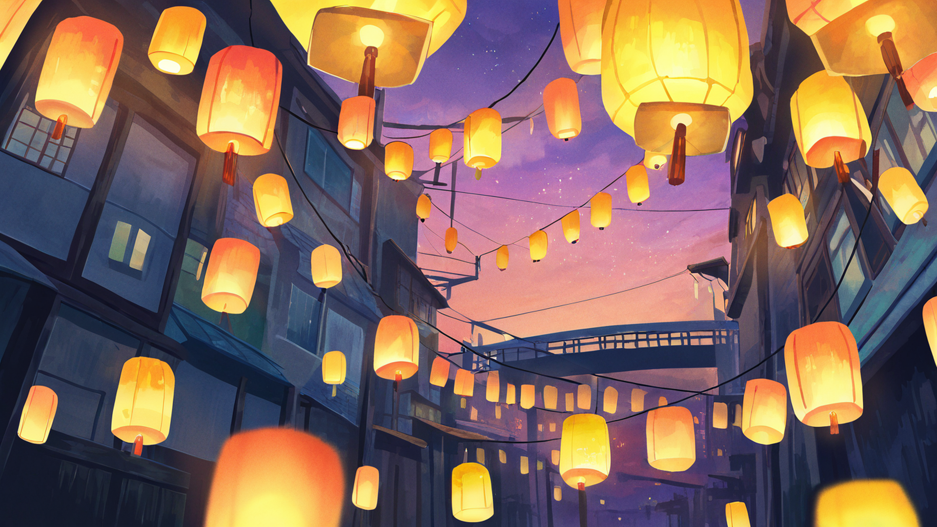 lantern festival night lofi wallpaper