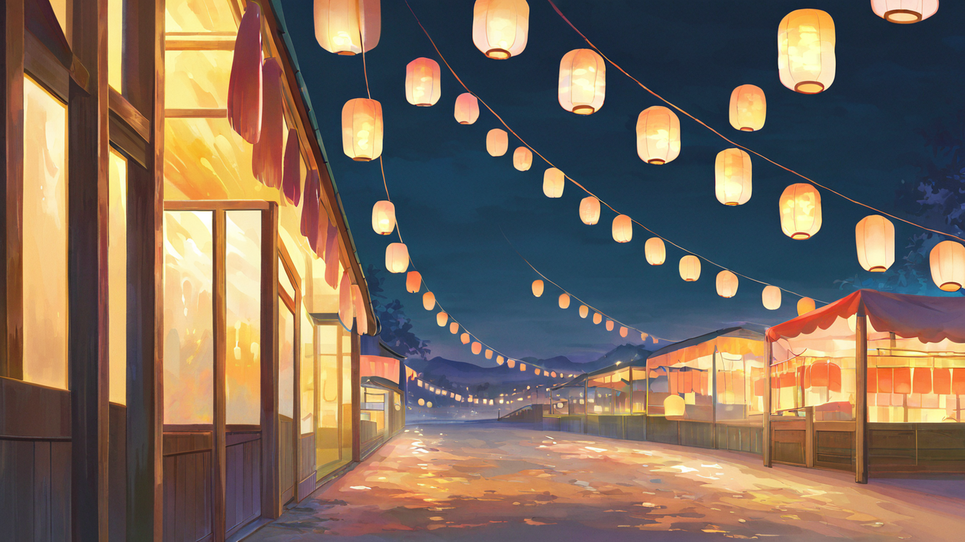 lantern festival night lofi wallpaper