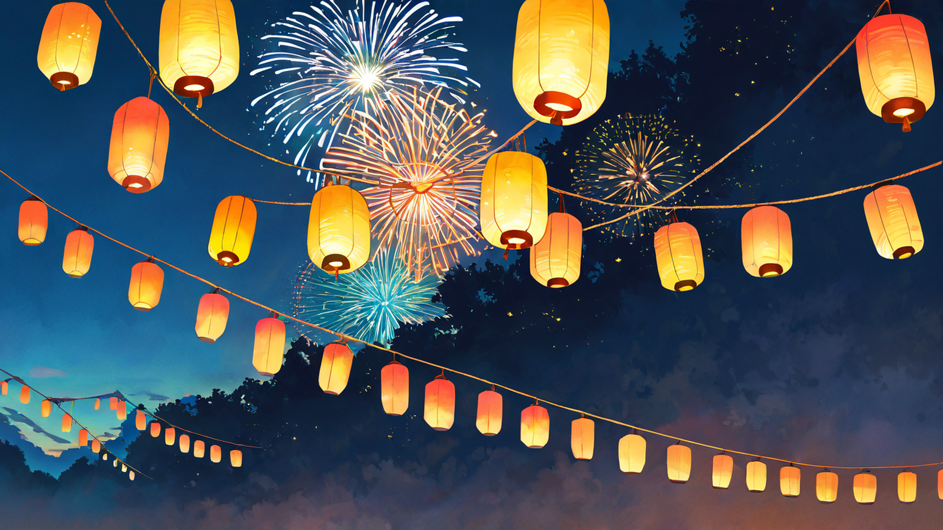 lantern festival night lofi wallpaper