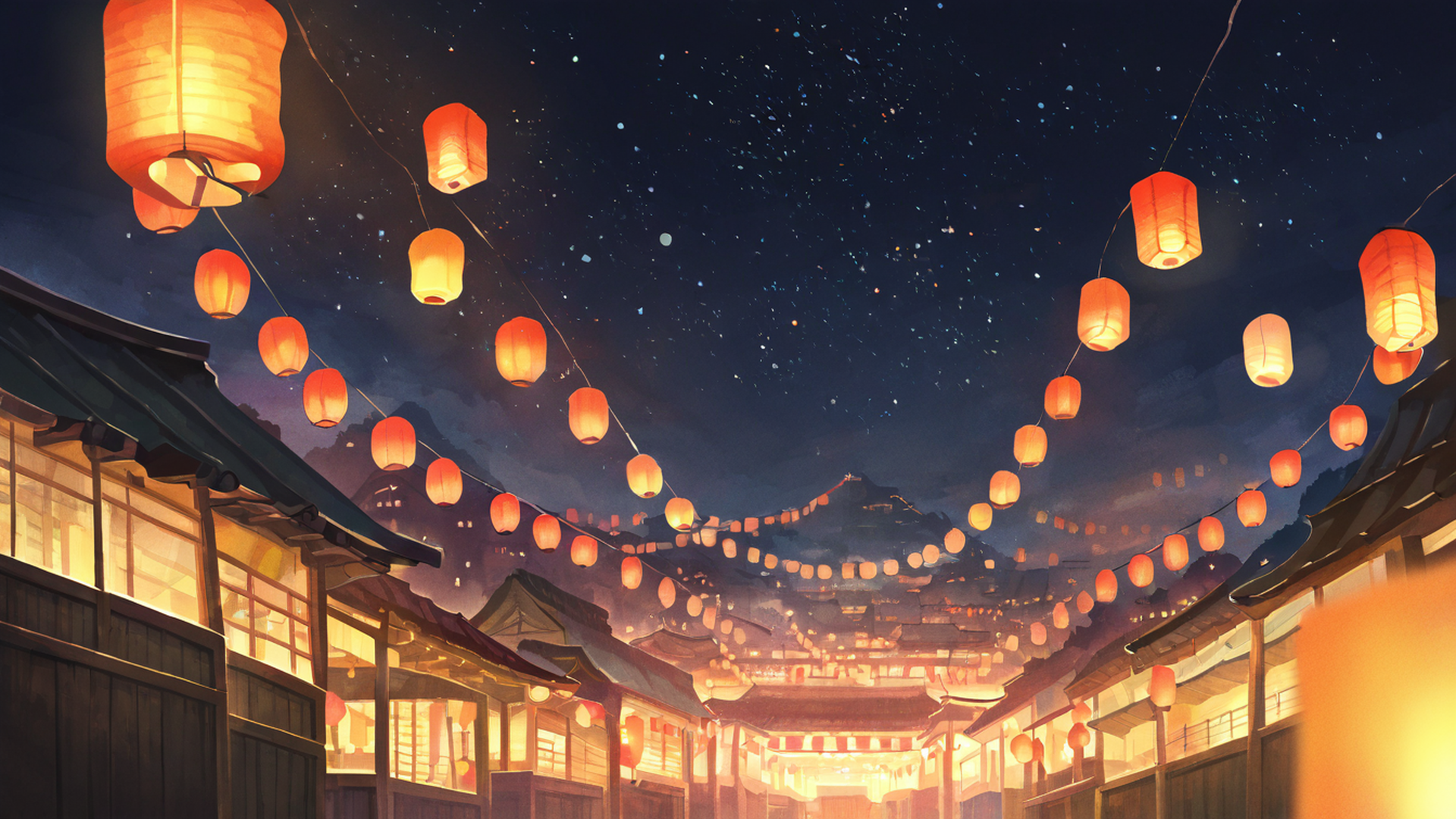lantern festival night lofi wallpaper
