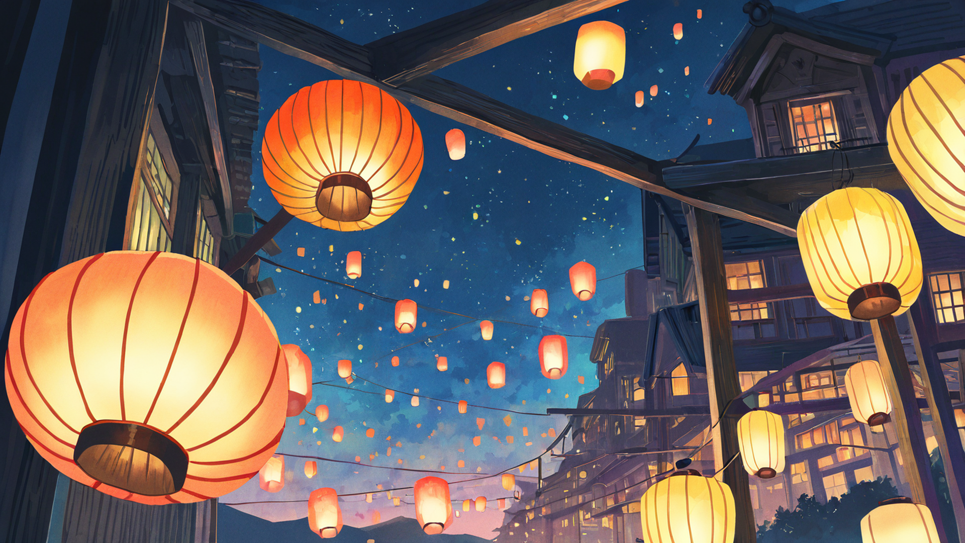 lantern festival night lofi wallpaper
