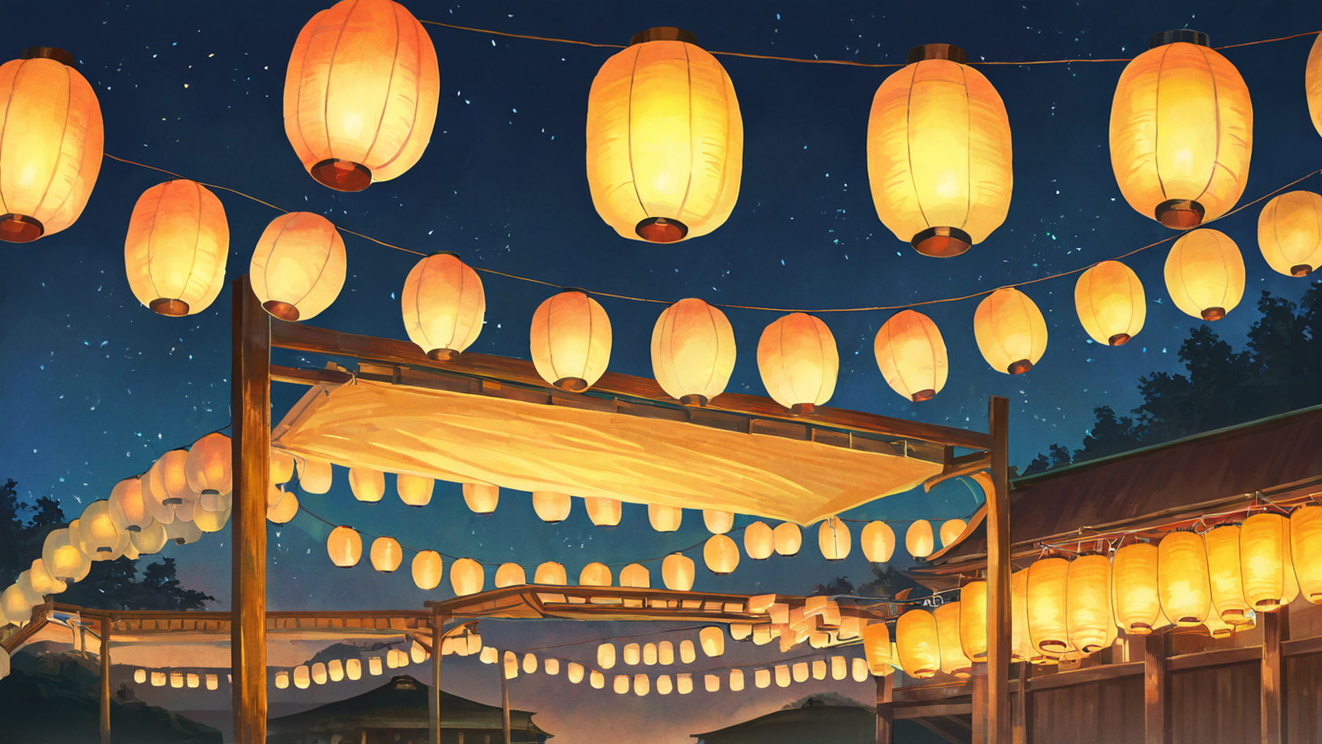 lantern festival night lofi wallpaper