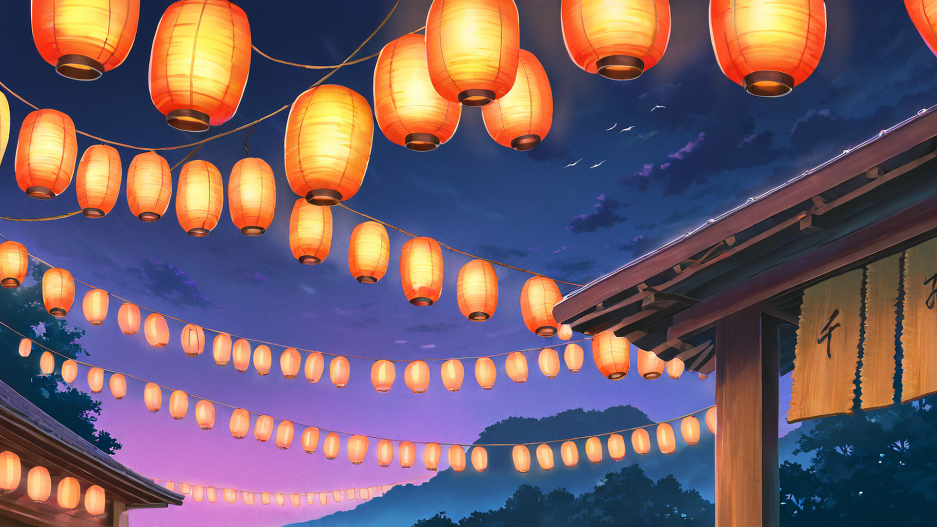 lantern festival night lofi wallpaper