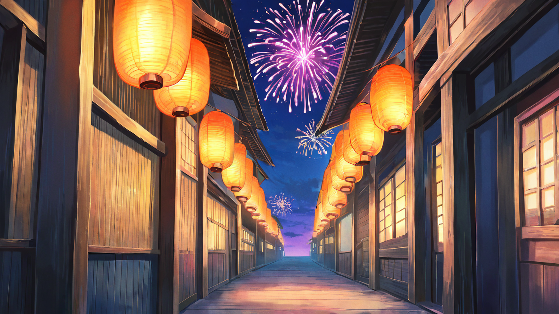 lantern festival night lofi wallpaper