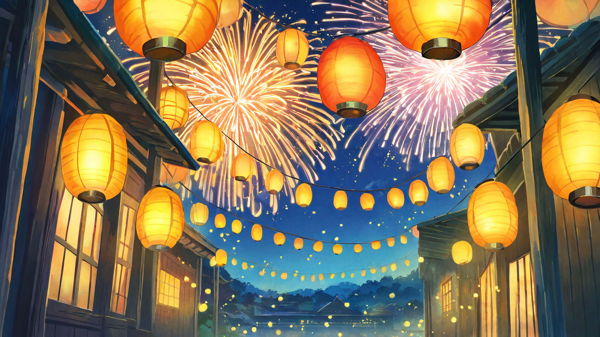 lantern festival night lofi wallpaper