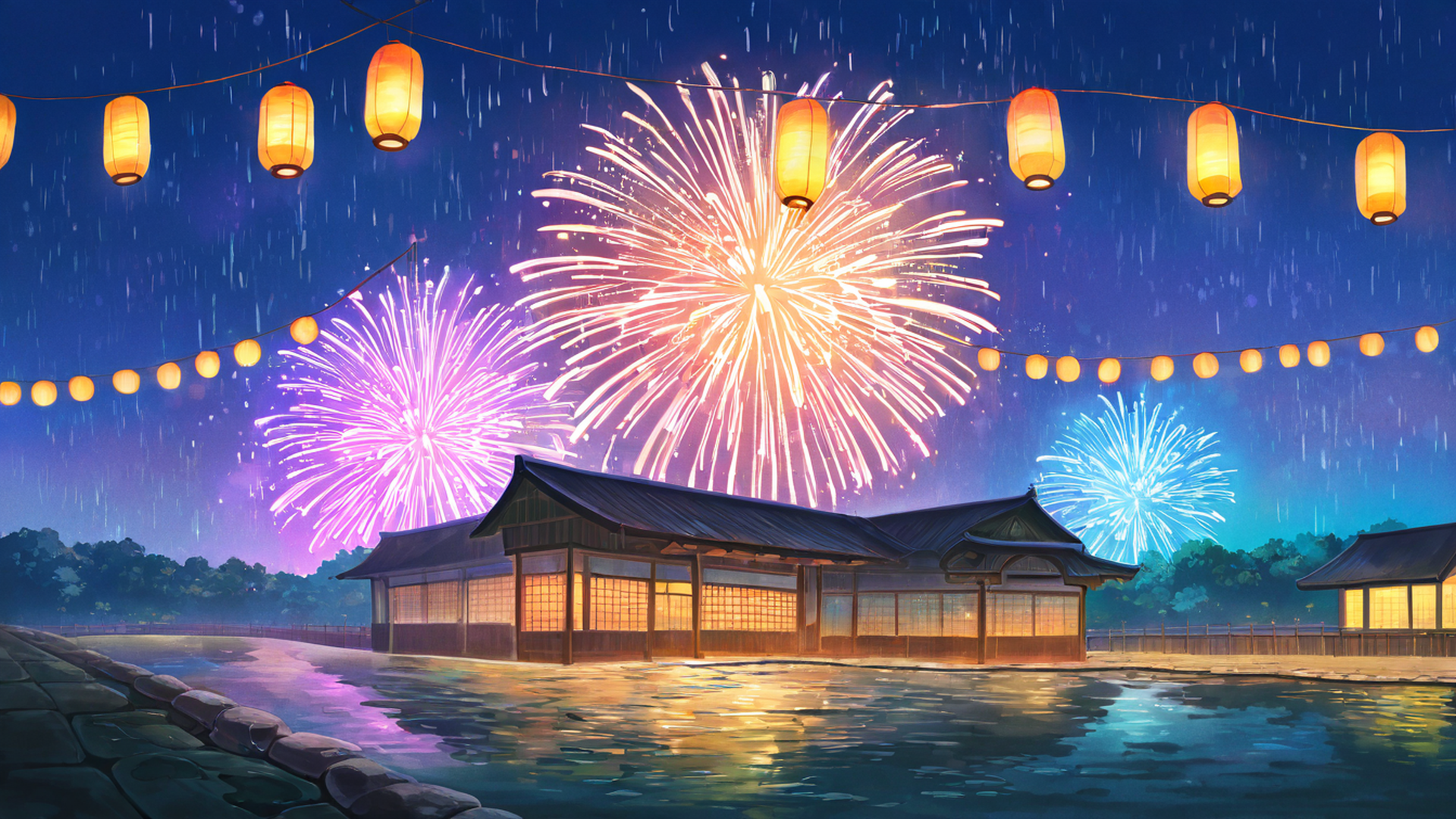 lantern festival night lofi wallpaper