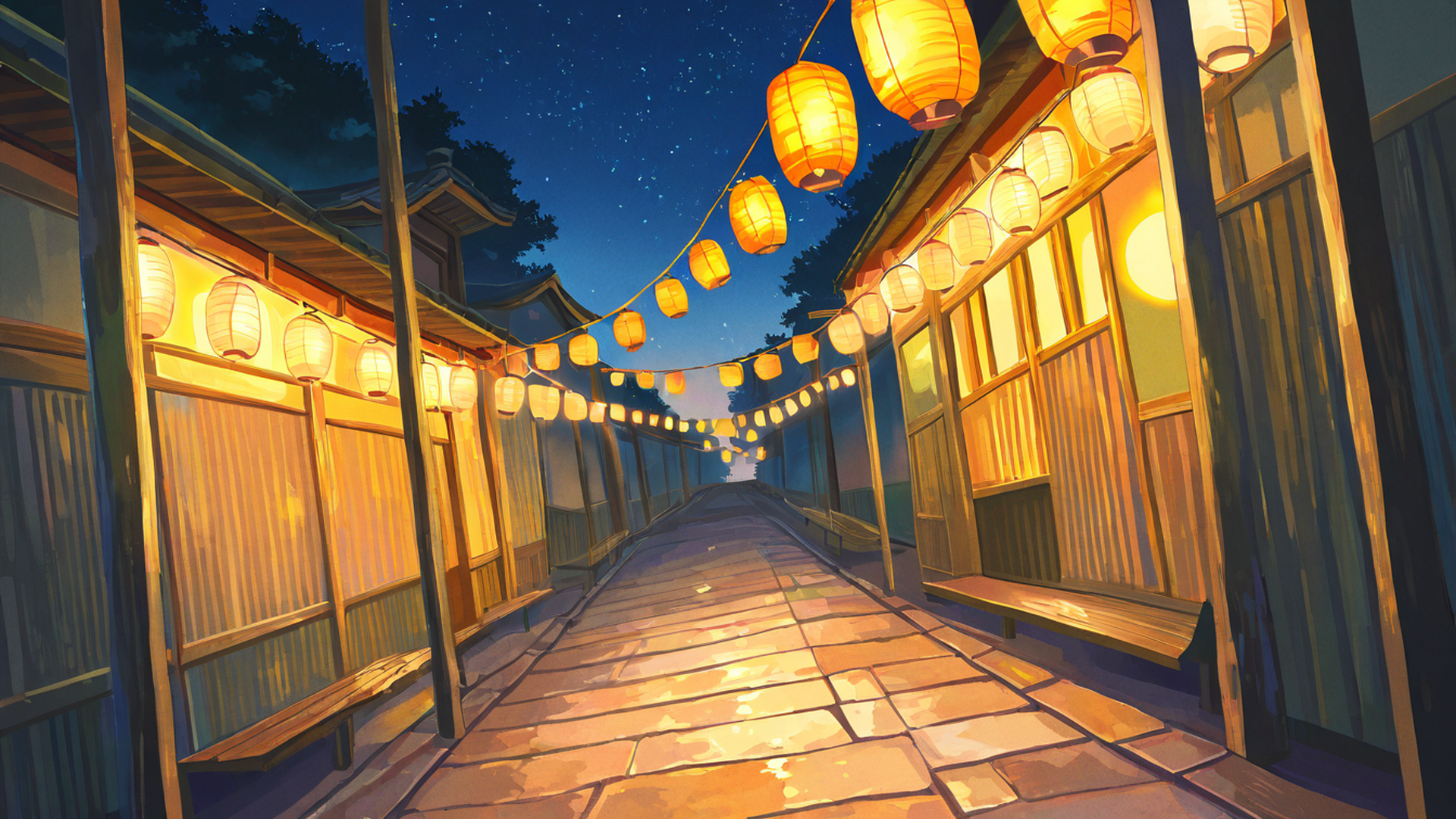 lantern festival night lofi wallpaper