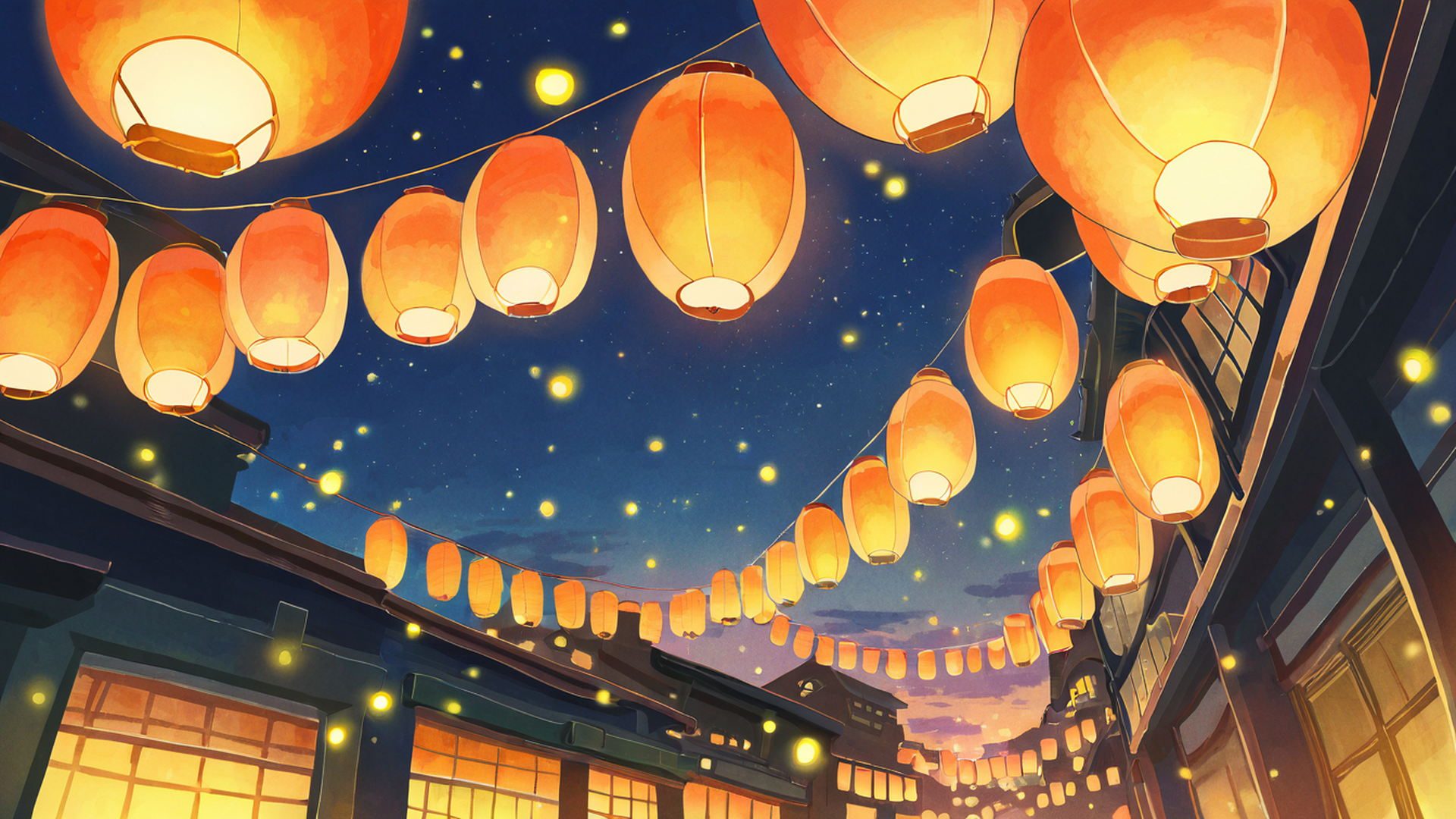 lantern festival night lofi wallpaper