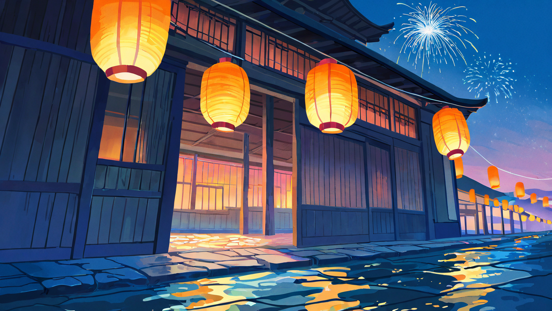 lantern festival night lofi wallpaper