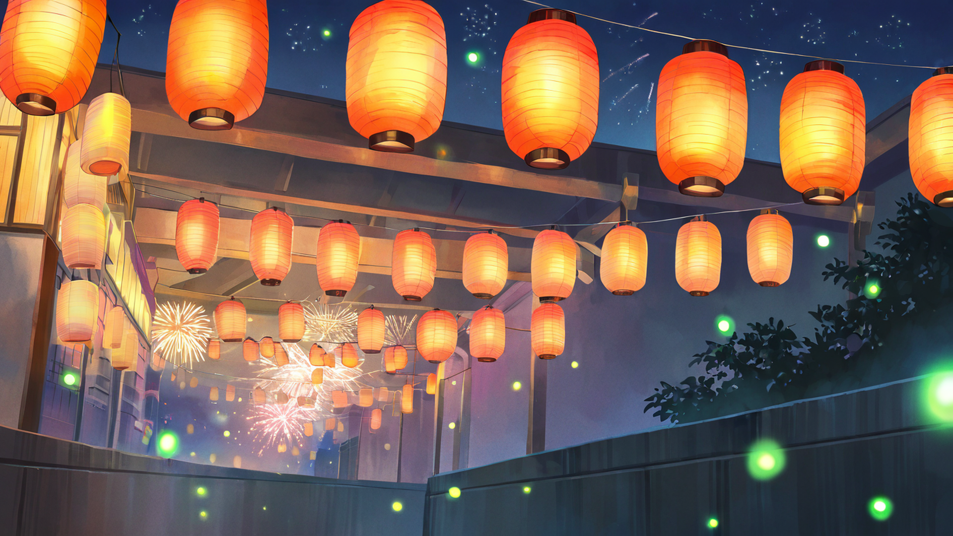 lantern festival night lofi wallpaper