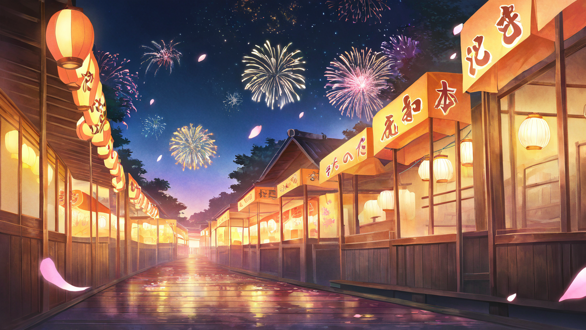 lantern festival night lofi wallpaper