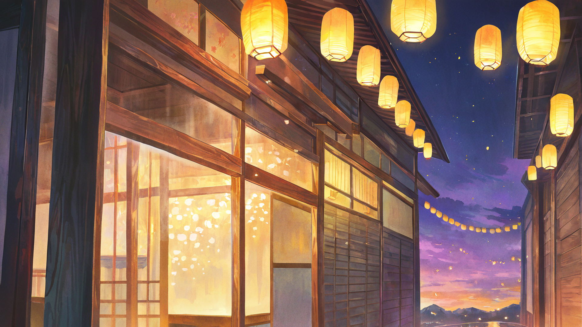 lantern festival night lofi wallpaper