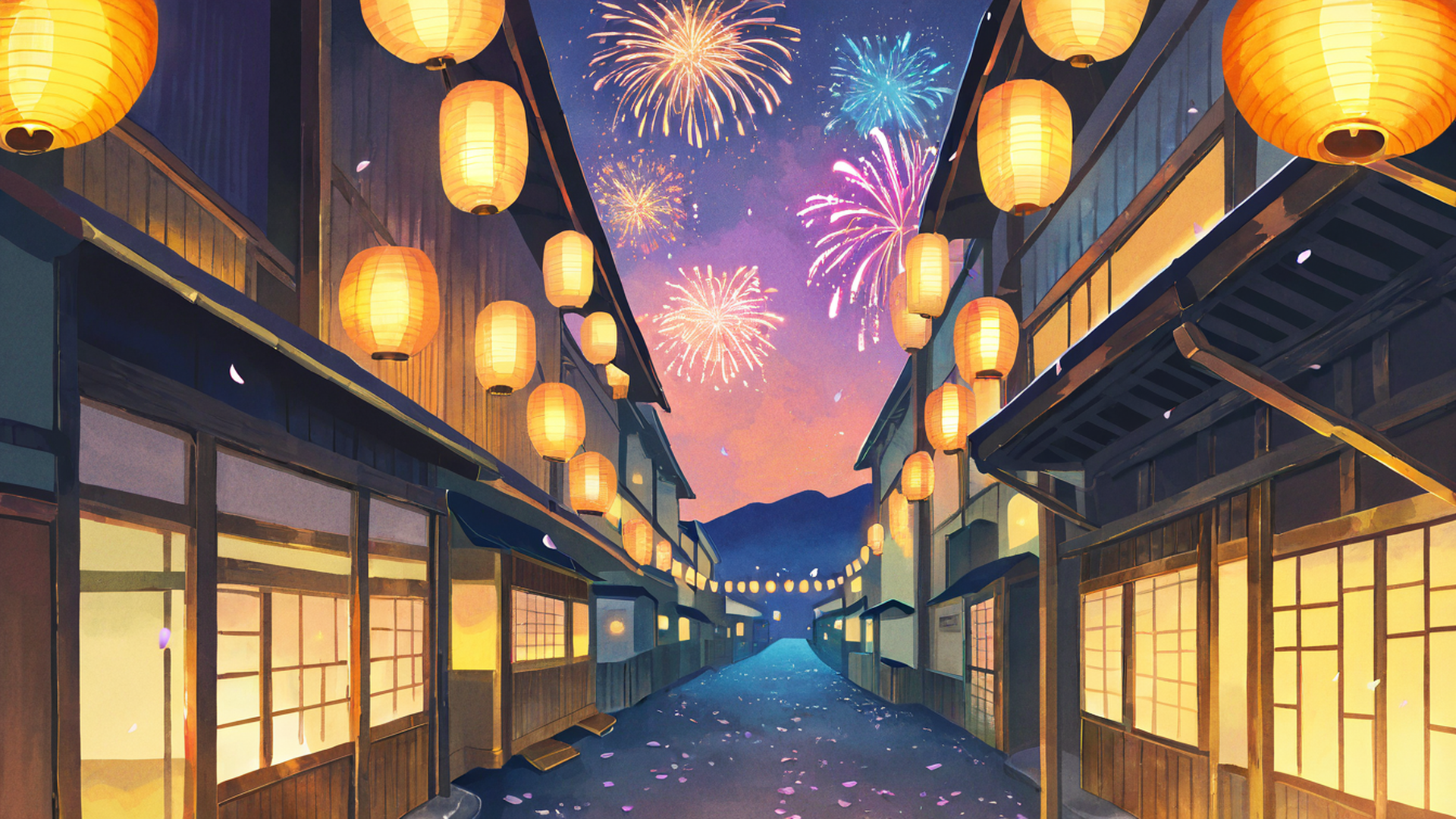 lantern festival night lofi wallpaper