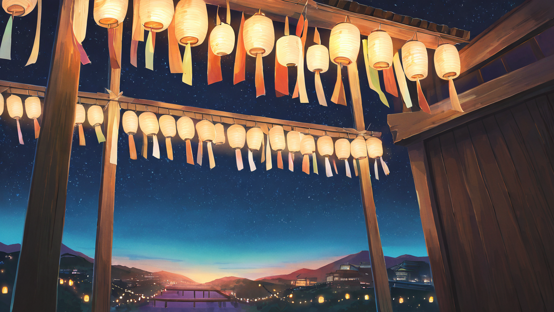 lantern festival night lofi wallpaper