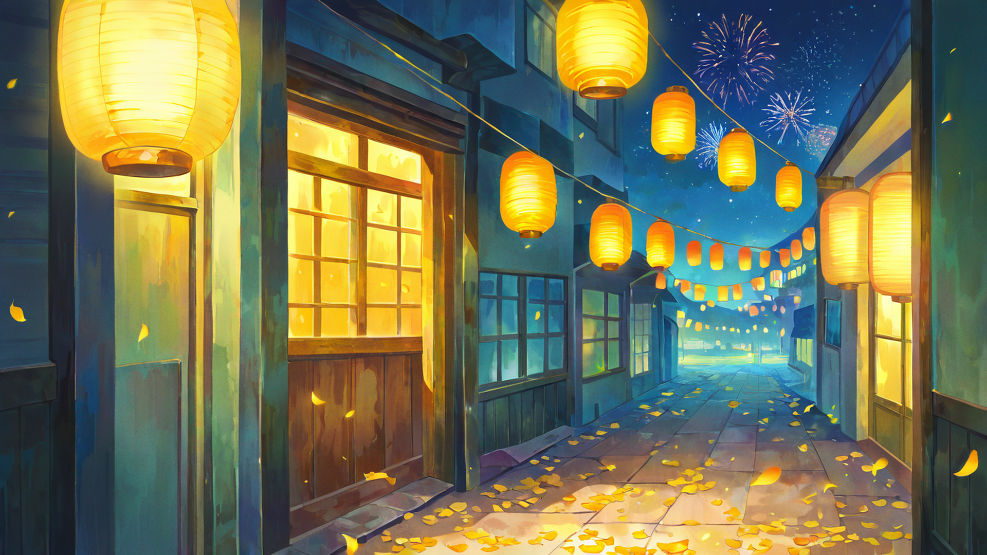 lantern festival night lofi wallpaper