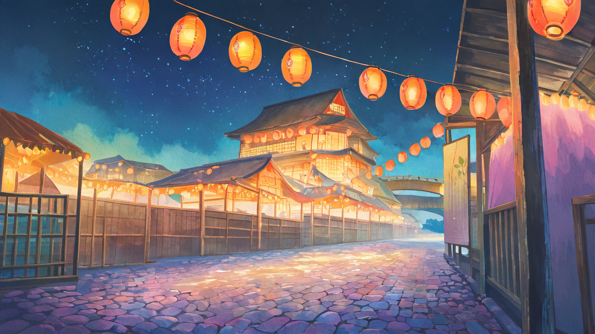 lantern festival night lofi wallpaper