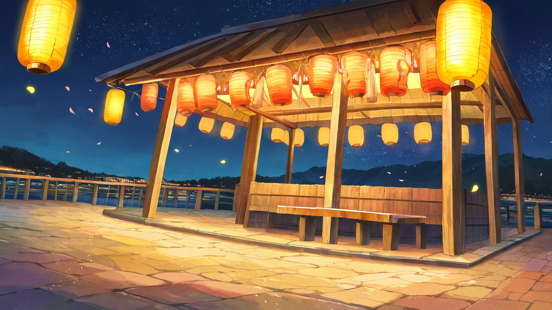 lantern festival night lofi wallpaper