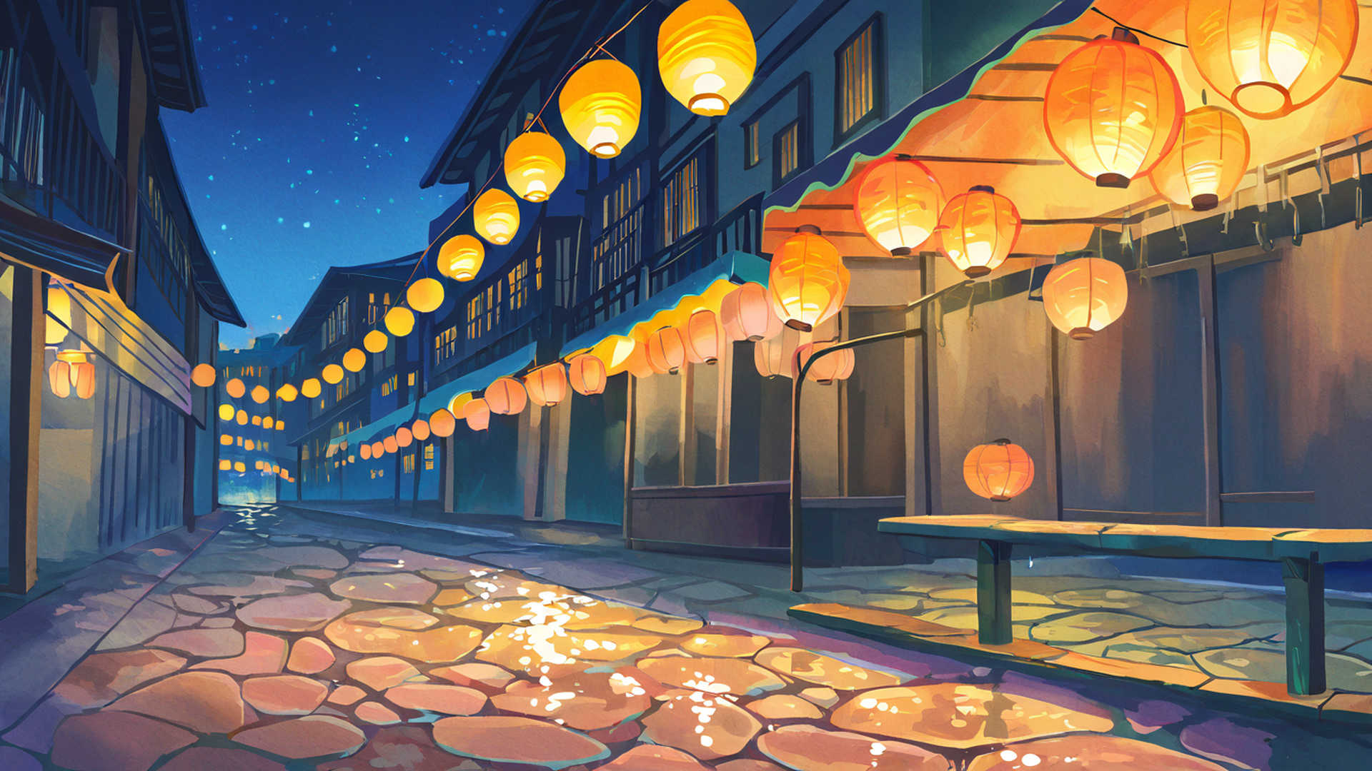 lantern festival night lofi wallpaper