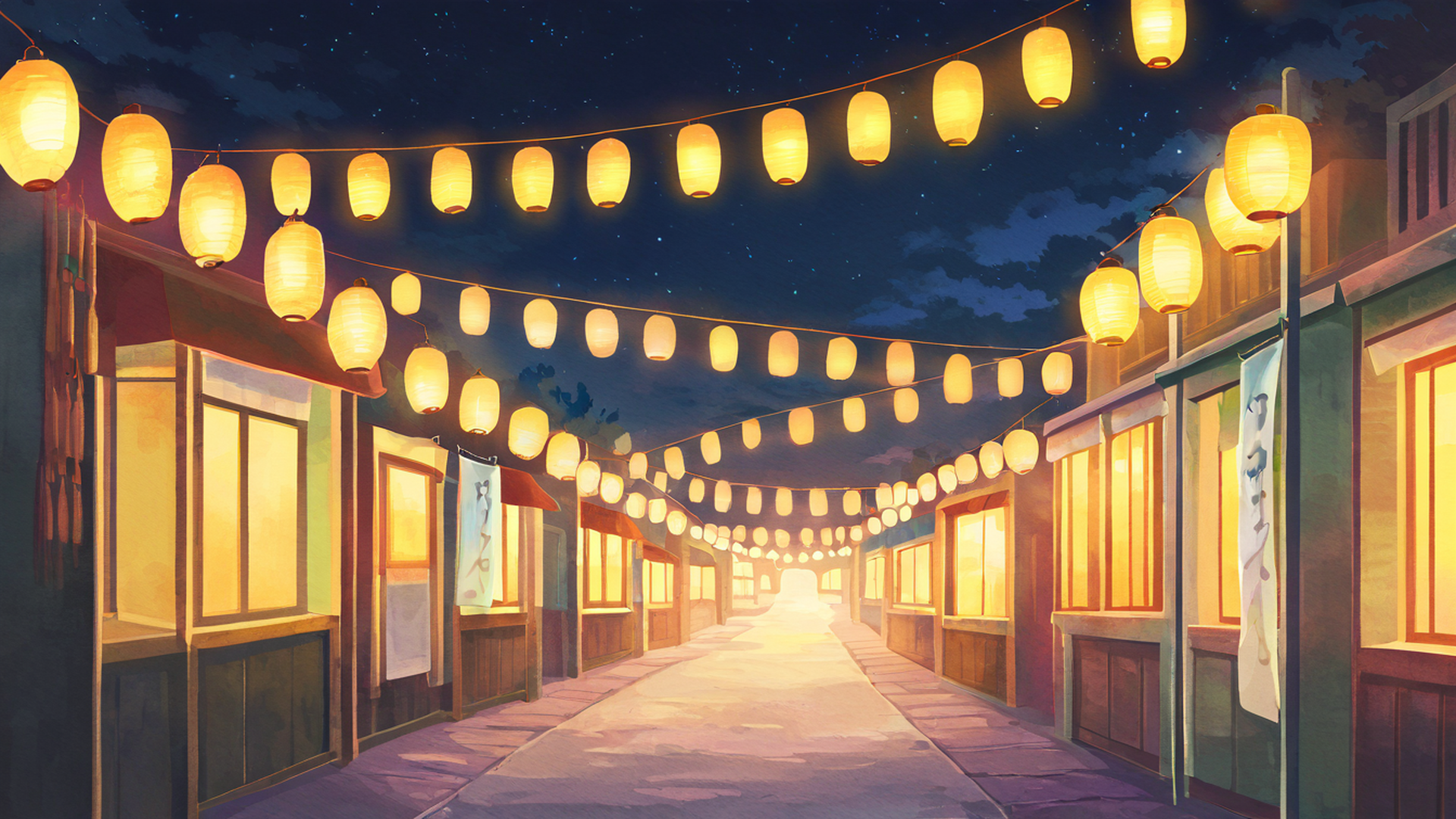 lantern festival night lofi wallpaper