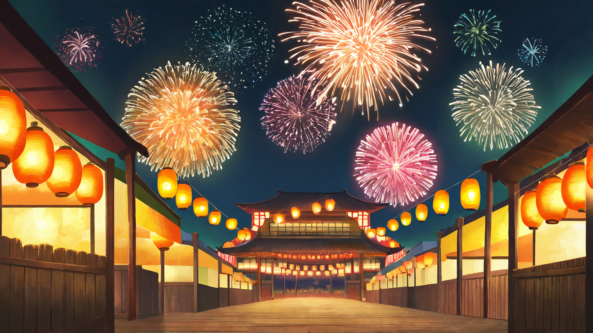 lantern festival night lofi wallpaper