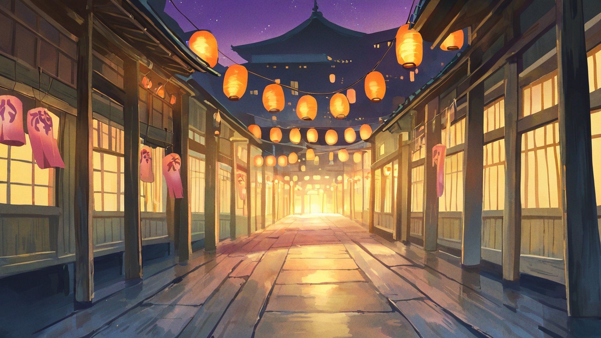 lantern festival night lofi wallpaper