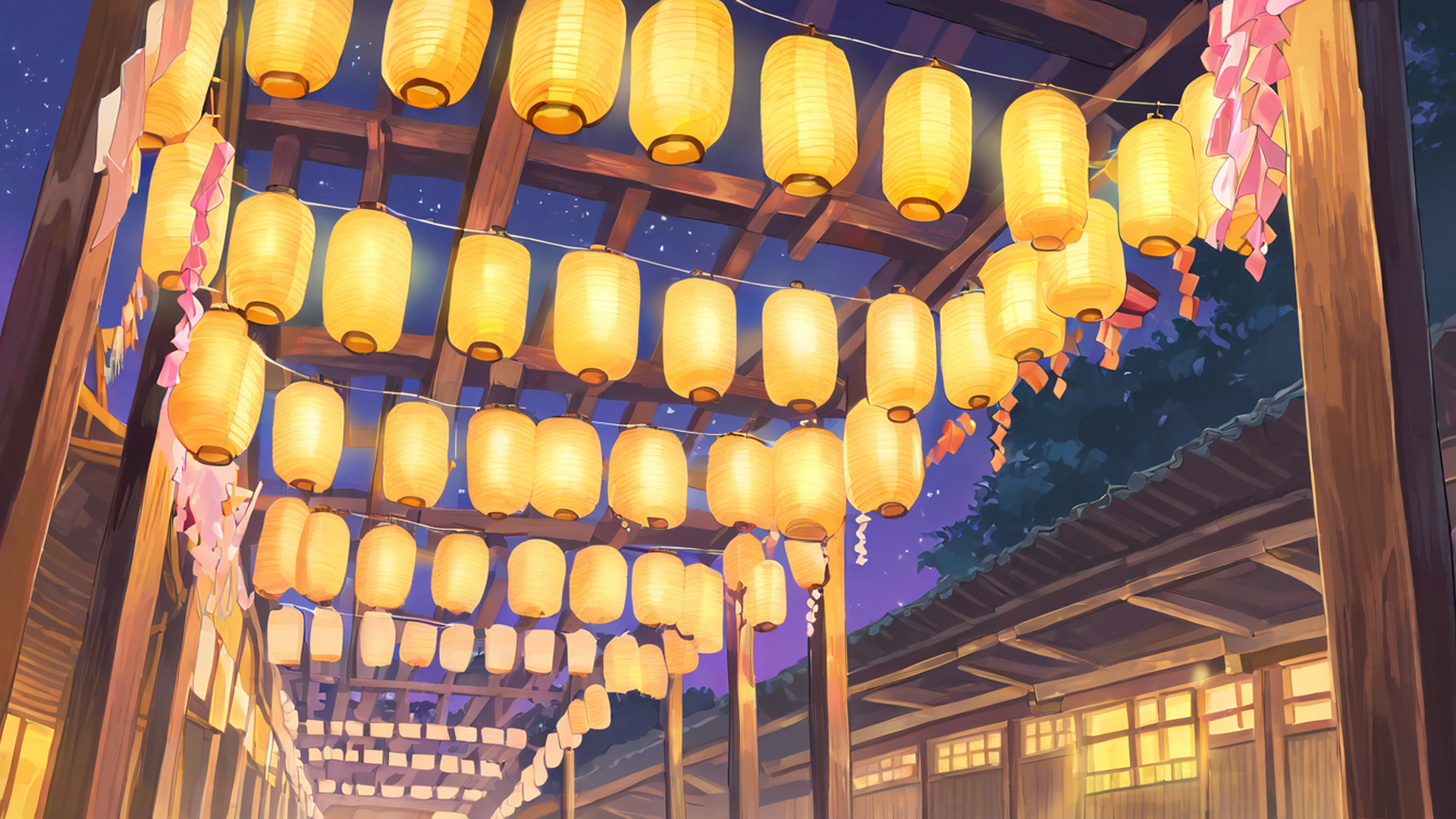lantern festival night lofi wallpaper