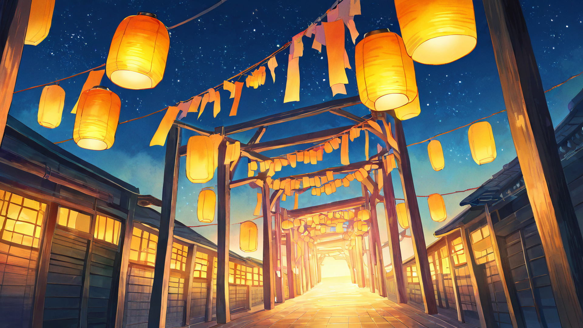 lantern festival night lofi wallpaper