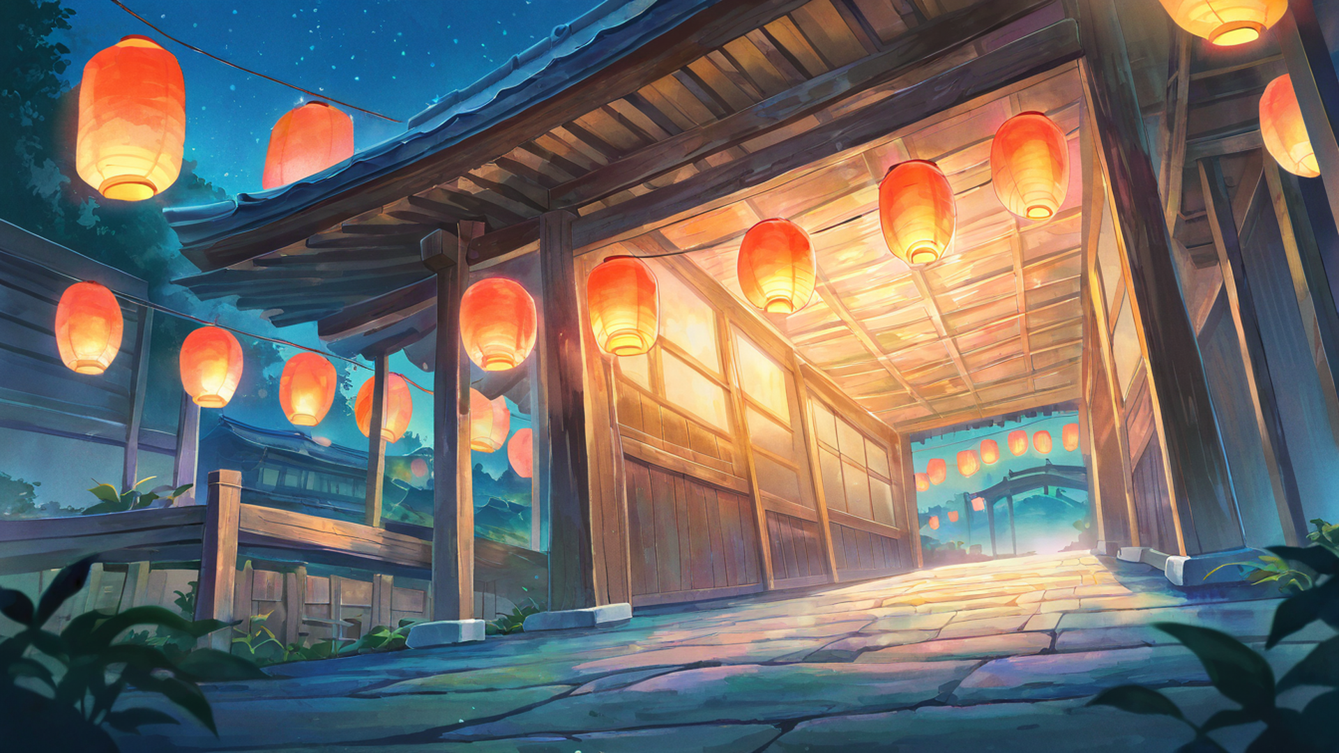 lantern festival night lofi wallpaper