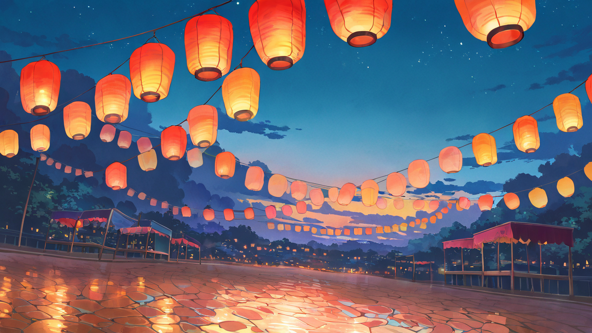 lantern festival night lofi wallpaper
