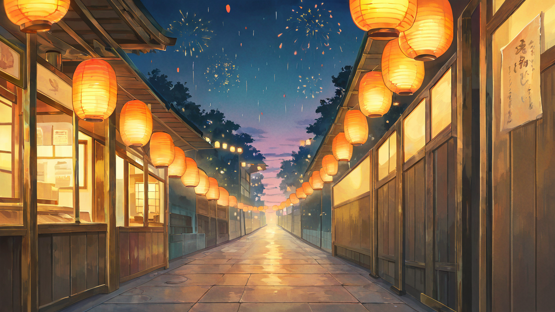 lantern festival night lofi wallpaper