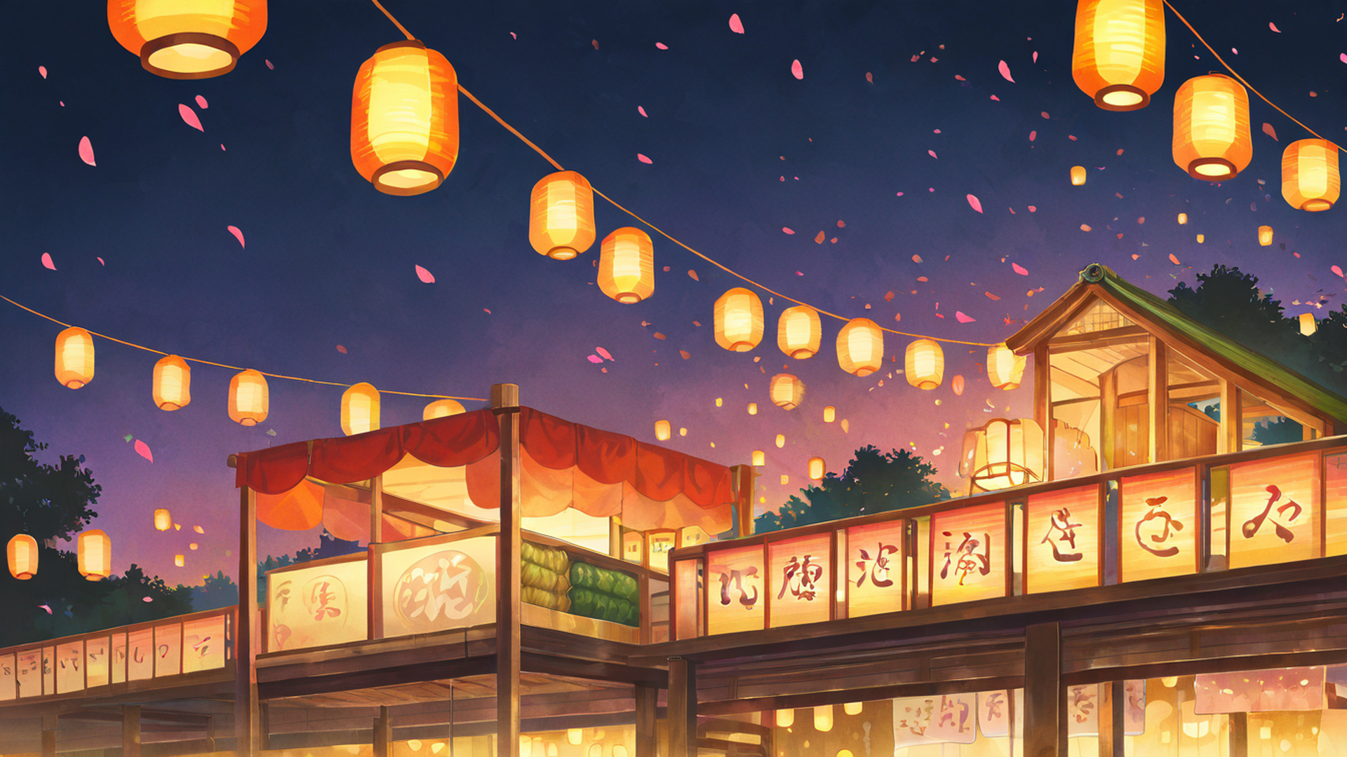 lantern festival night lofi wallpaper