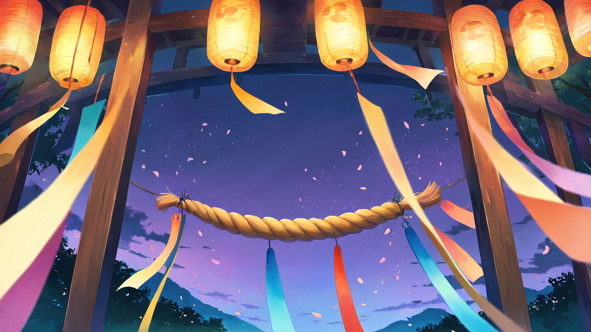 lantern festival night lofi wallpaper