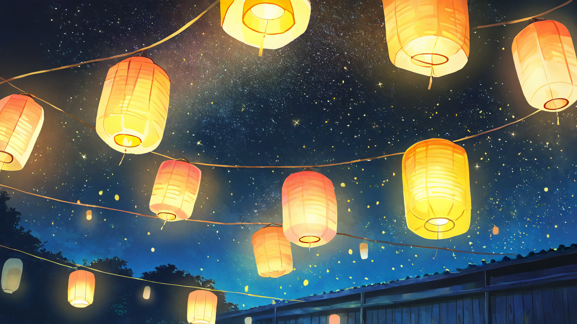 lantern festival night lofi wallpaper