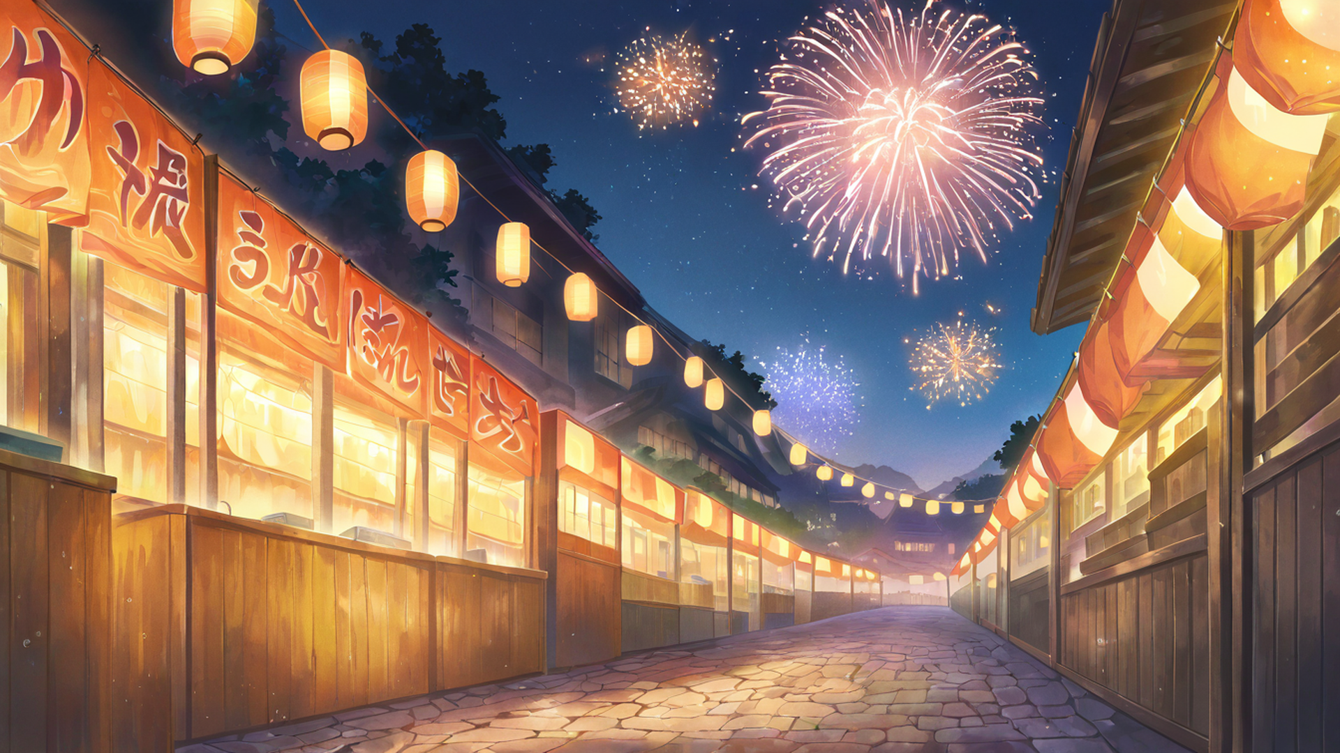 lantern festival night lofi wallpaper